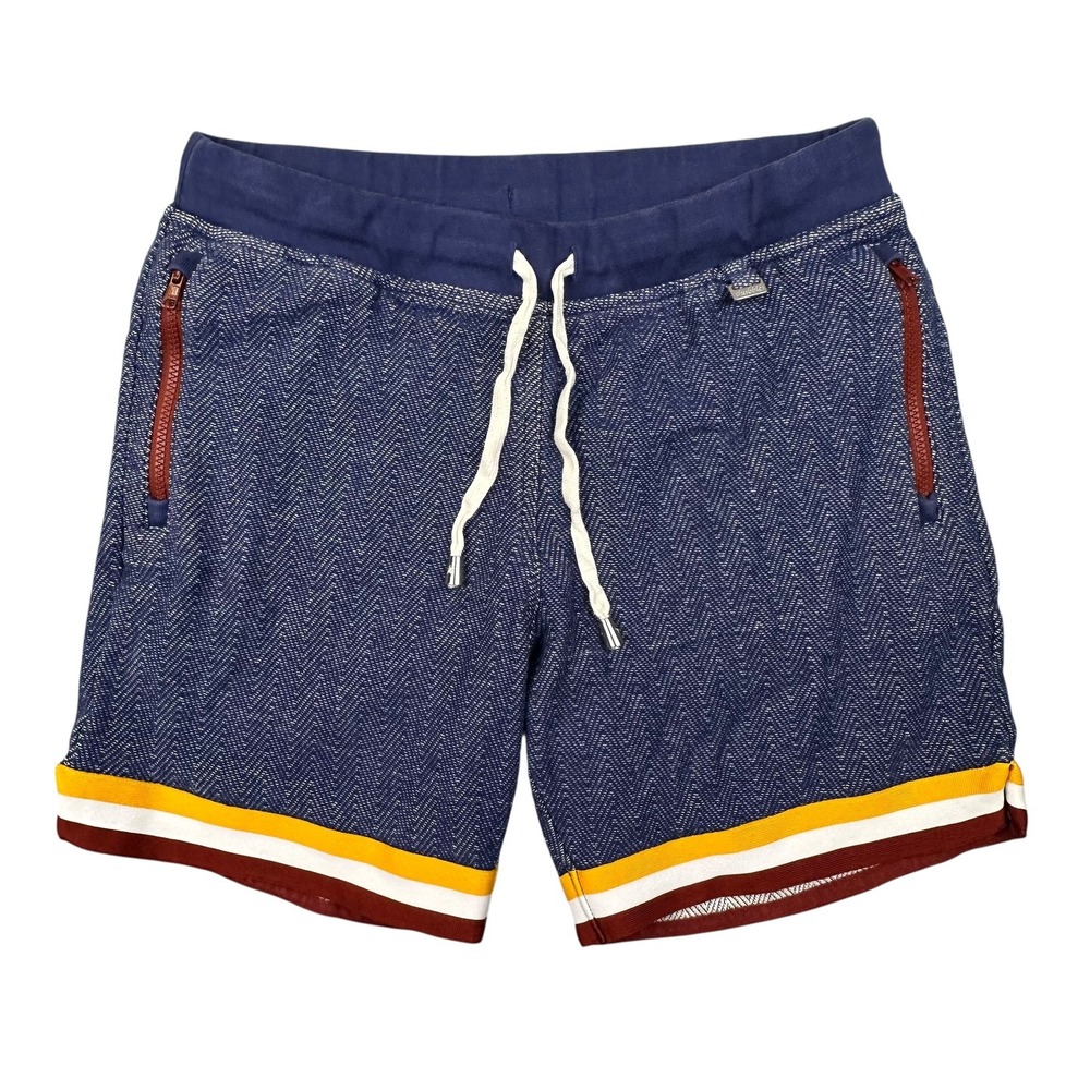 Chubbies Shorts Mens 32‎ Blue Herringbone Stripe Trim 7" Retro Drawstring Cotton